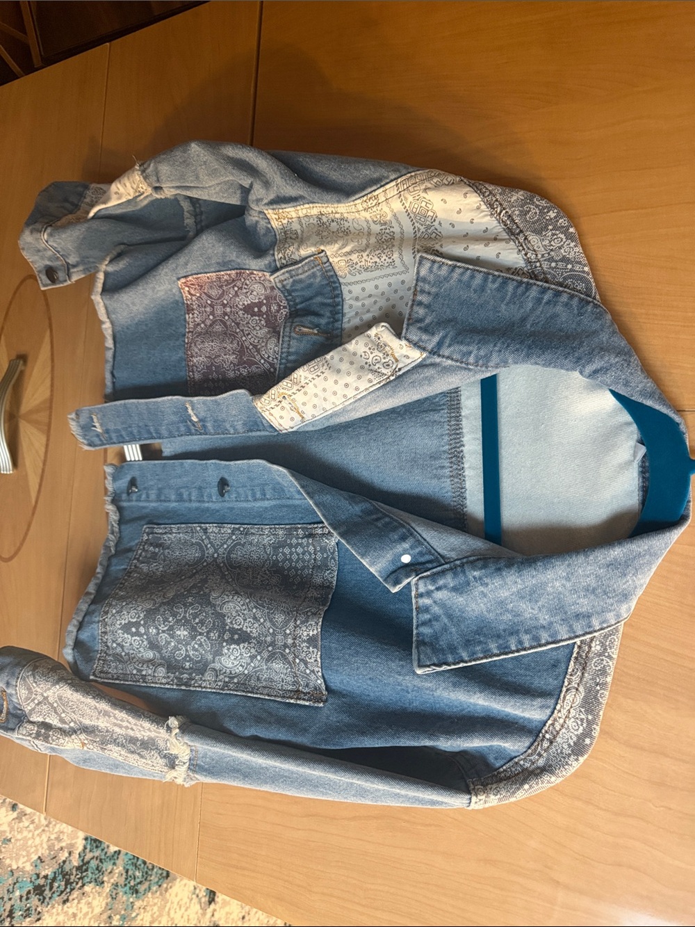 Kids Denim Jacket with Bandana Patchwork - Blue